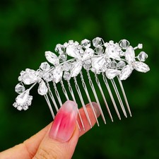 Crystal Bride Wedding Hair Comb Silver Bridal Headpieces Rhinestone Pearl Hai...