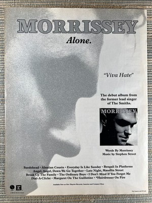 Morrissey Alone - Viva Hate Sire Records The Smiths 1988 Vintage Print Ad