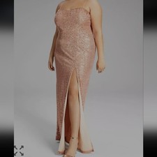 Rose Gold Sequin Spagetti Strap Evening Party New Years Gown
