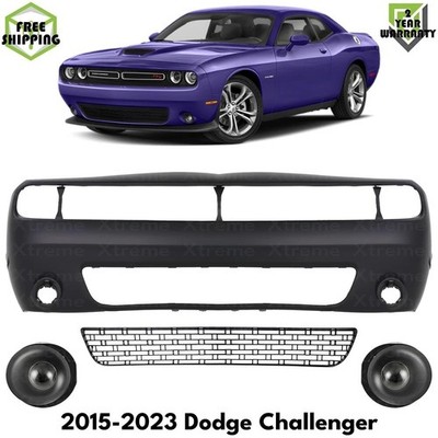 Front Bumper Cover Paintable & Fog Lights Kit For 2015-2023 Dodge Challenger