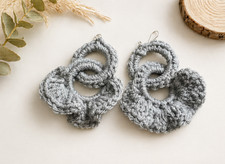 Crochet Double Loop Fan Earrings in Gray