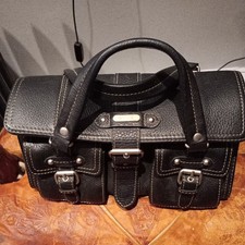 Ri2k Mini Leather Handbag Black Leather Grab Bag