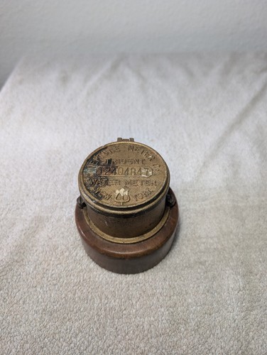 Antique Brass Neptune Meter Co. Trident Water Meter NEW YORK On Wood Base
