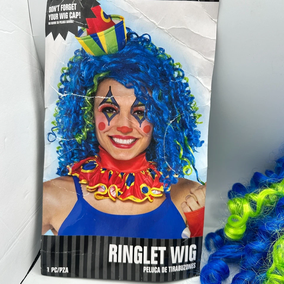 小丑戒指假发服装蓝色绿色卷曲成人万圣节角色扮演均码 — 第 3/4 张图片