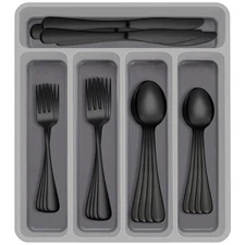 60-Piece Black Silverware Set with Organizer, Stainless Steel Flatware for 12...