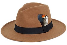 Classic Fedora Hats for Men  Women Wide Brim Felt Hat Panama Medium A-khaki