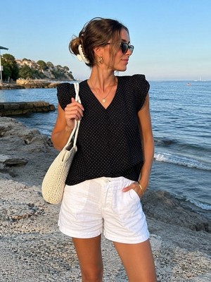 Philosophy Republic Clothing Polka Dot V-Neck Short Sleeve Blouse Womens XS/TP