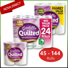 Gentille 3ply Quilted Toilet Rolls Luxury Soft Tissue 45-144 Pack
