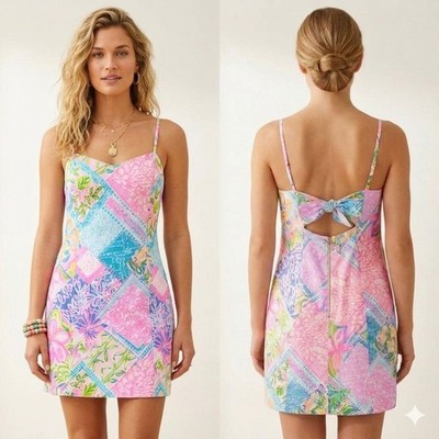Lilly Pulitzer Shelli Stretch Dress Block Party Size 16 NWT Sweetheart Tie Back