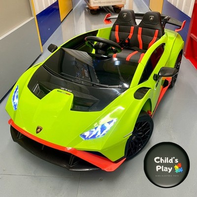 12 V Kinder Elektro Mitfahrauto lizenziert LAMBORGHINI STO mit Drift + Fernbedienung - grün