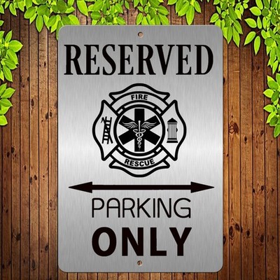 Laser etched Fire Rescue Maltese Cross Parking Sign Brushed Aluminum 8 x 12