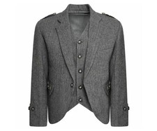 Grey Tweed Argyle kilt jacket with waistcoat wedding kilt jacket for men