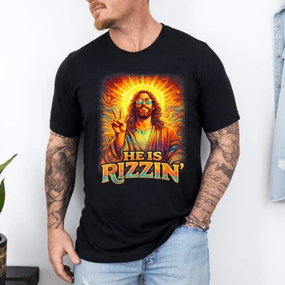 Easter He is Rizzin Christian Religious Boys Men Teen T-Shirt