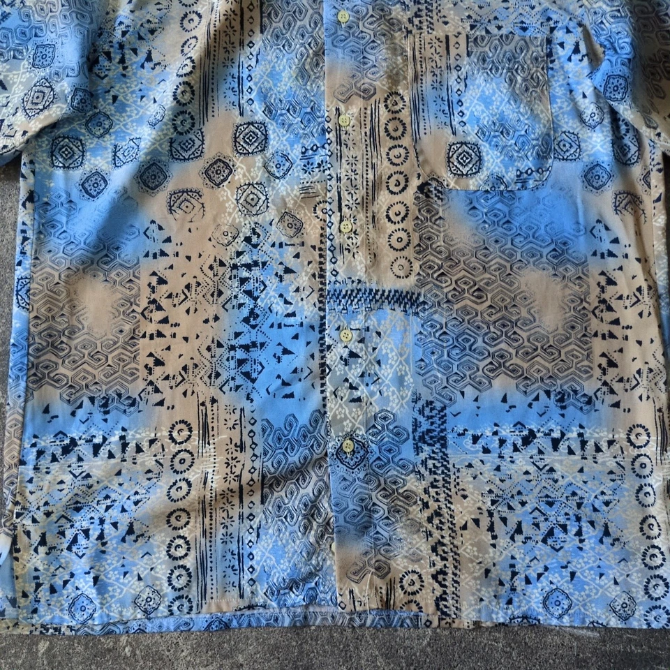 Camisa Vintage Georg Roth Para Hombre M Geométrica Tribal Azul Manga Corta Abotonada Foto 3 de 4
