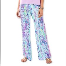 NWT LILLY PULITZER Bal Harbour Palazzo Pant Mid-Rise Blue Oasis Large