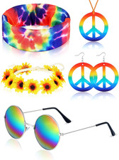 5 Pcs Hippie Costume Set Glasses Headband Peace Sign Earrings Necklaces