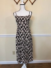 Uniqlo Women's Floral Slip Midi Dress Black Cream Zipper Cottagecore Whimsy Smal