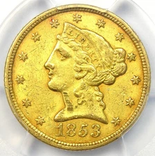 1853-C Liberty Gold Half Eagle $5 - PCGS XF Detail - Rare Charlotte Gold Coin