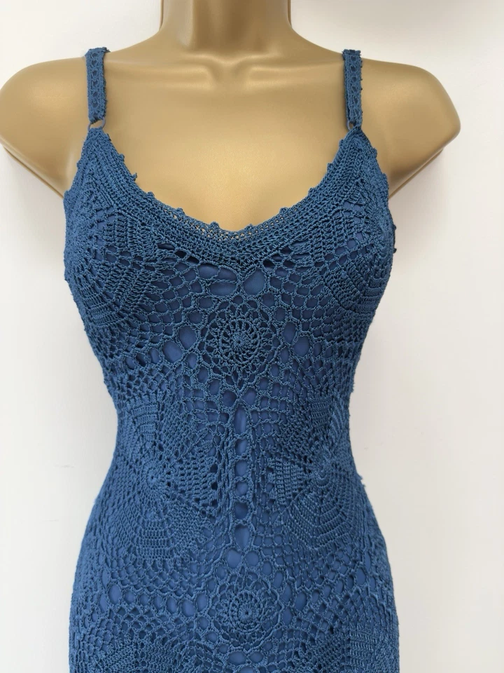 KAREN MILLEN винтажный Великобритании 10 EU38 US6 черный крючком трикотажа Wiggle кисточки платье - Изображение 3 из 4