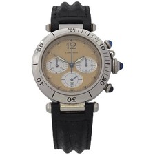 Cartier Pasha Chronograph 1050 1 Champagne Dial Steel 38mm Quartz Watch 15
