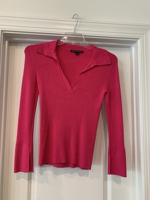 Boston Proper Pink Ribbed Sweater Collared XS/S NWOT