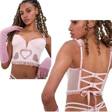 NWT FOR LOVE AND LEMONS Light Pink Corset Bustier Top with Hearts Size XS