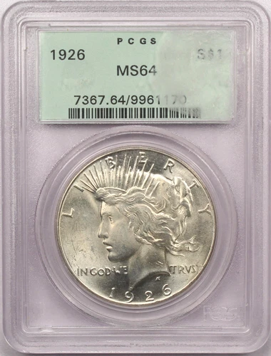 1926 Peace Silver Dollar $1, PCGS MS64 OGH, Choice Uncirculated BU