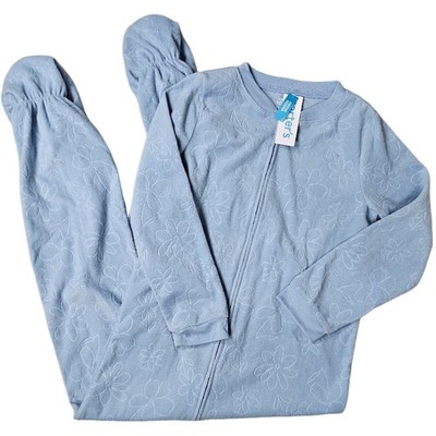 Carters Girls Sz 10 Light Blue Embossed Flower Fleece Footed Sleeper Pajamas