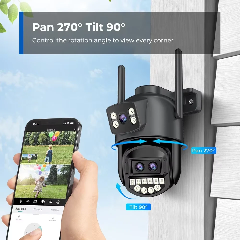 9MP Dual Screen Wifi Camera PTZ 8X Digital Zoom Color Night Vision Outdoor Secur - Image 2 of 4