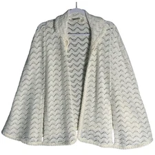 Lane Bryant One Size Collared Crochet Knit Poncho Cape Cream Wrap Shawl Wool
