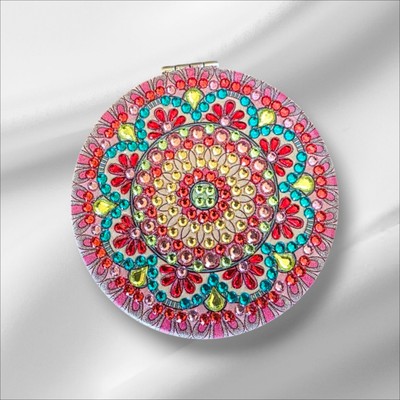 Handmade Sparkling Diamond Mandala Folding Leather Compact Mirror   Double-Sided