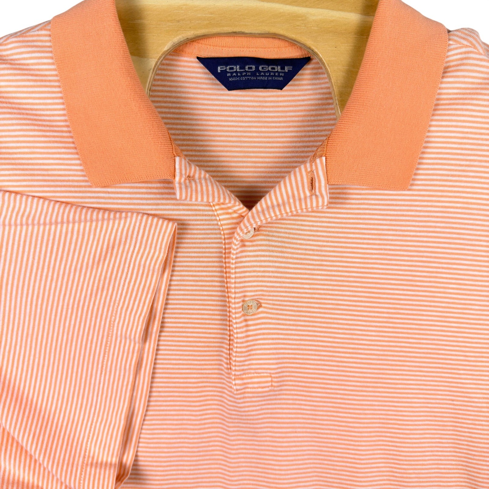 VINTAGE Polo Golf Ralph Lauren Mens XXL Orange White Striped Cotton Polo Shirt