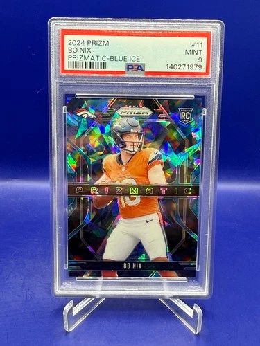 2024 Panini Prizm - Prizmatic Rookie Bo Nix #11 Blue Ice Prizm /99 (RC) PSA 9