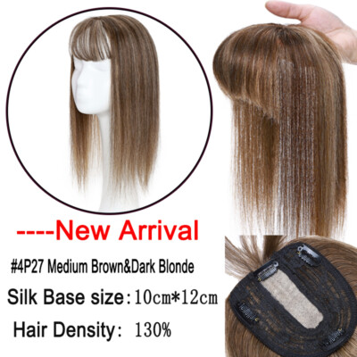 Clip In Russian Remy Human Hair Topper With Bangs For Women Cover Loss Hair T657