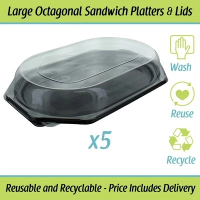 DELISUPPLIES Large Octagonal Sandwich Platters Buffet Party Platter 5 Trays with Lids