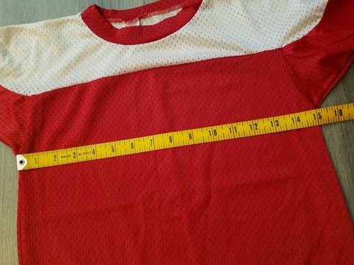 VTG 70s Artex OKLAHOMA Red White Nylon Mesh Sports Jersey Shirt BOYS Sz M FLAWS - Picture 5 of 15