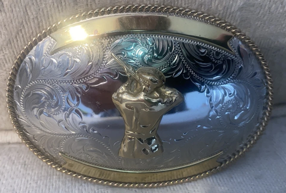Montana Silversmiths Buckle German Silver  Gunsman Gold Banners Buckle Hunting - Image 3 of 4