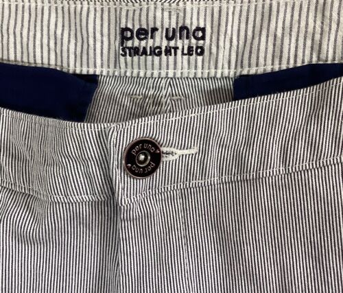 Ladies M & S Per Una Straight Navy Stripe Chinos Trousers Size 18 R (458C) - Picture 5 of 8