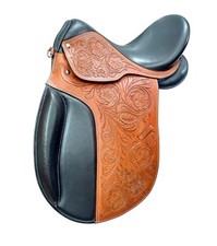 Horse English Dressage Saddle Leather Tack Set Hand Floral Tooled Free Shipping