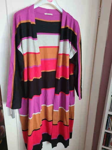 Sainsbury TU Long Cardigan 3/4 Sleeves 20 18 Red Purple Tan Brown Black Stripes | eBay