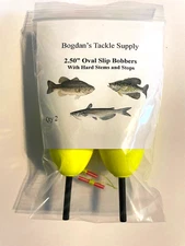 2pk 2.50" Yellow Slip Bobber, Oval, Hard Stems & Stops. Panfish, Bass, Catfish