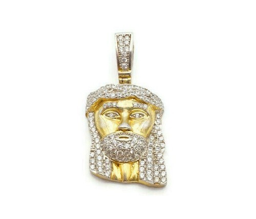 Gold Plated Sterling Silver 925 Cubic Zirconia Jesus Head Pendant