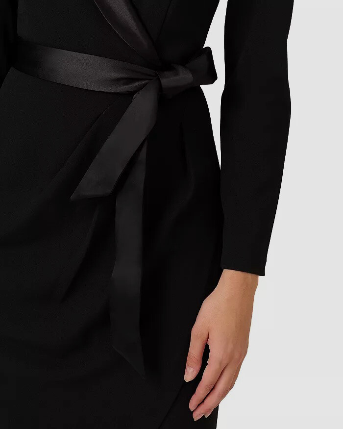 Adrianna Papell Black Knit Crepe Tuxedo Wrap Dress US 2 Womens