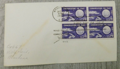 1st Day Issue Communications For Peace WA DC Echo 1960 VTG Stamp Envelope Cover