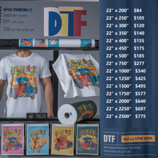 DTF Gang Sheets, Custom Print Your Image DTF Film Ready to Heat Press 22" x 200"