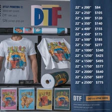 DTF Gang Sheets, Custom Print Your Image DTF Film Ready to Heat Press 22" x 200"