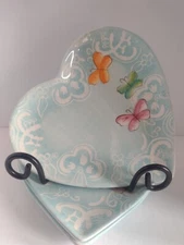 Laurie Gates Melanie’s Butterfly Heart Shaped Lunch Dinner Plate 3 Sold Separate