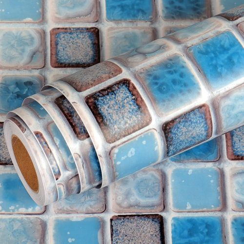 24 X 394 Inch Bathroom Peel and Stick Wallpaper Blue Wall Tile Waterproof Decora