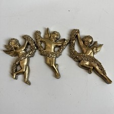 Home Interiors set of 3 wall decor Cherubs Made In USA Gold