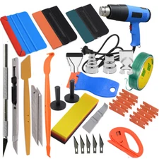 Car Window Tint Wrapping Vinyl Tools+Squeegee Scraper+Applicator+Heat Gun Kits